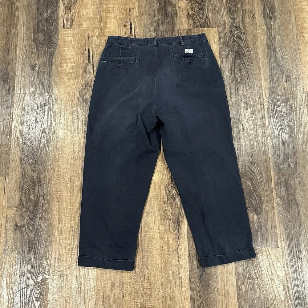 VTG Polo Ralph Lauren Andrew Pant W35 L30 Navy Blue Double Pleated Cuffed Hem
